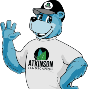 atkinson landscaping blue bear cartoon msacot waving